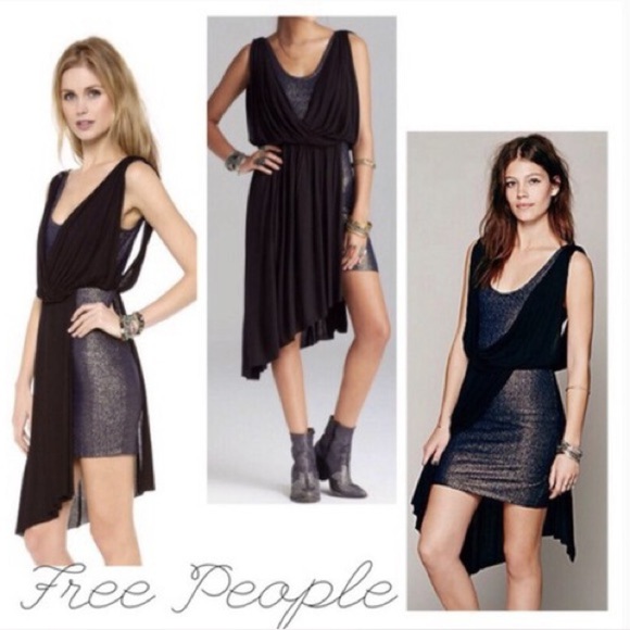 Sundance Dresses & Skirts - Free People Eleanor Blue and Black Asymmetrical Draped Mini Dress - XS